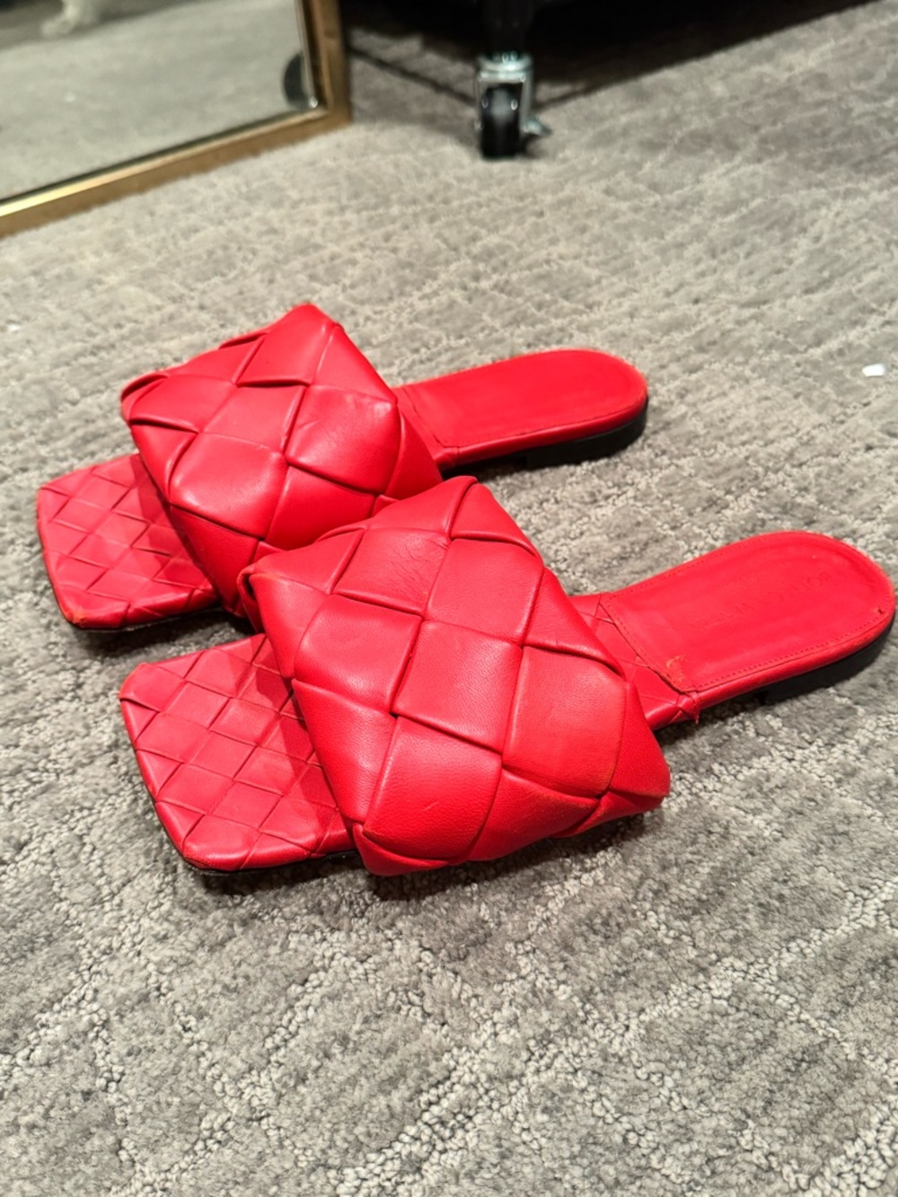 Bottega Women's Red Woven Slide Sandals
